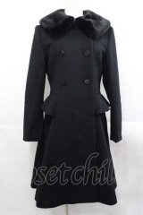 Moi-meme-Moitie / ファー付きバッスルコート  黒 I-25-11-18-028-MO-CO-SA-ZI