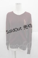 Jane Marple / 袖クラウン編み込みニットカーディガン M ボルドー I-25-11-18-005-JM-TO-SA-ZI