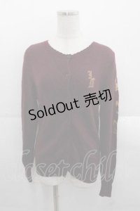 Jane Marple / 袖クラウン編み込みニットカーディガン M ボルドー I-25-11-18-005-JM-TO-SA-ZI