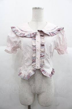 画像1: Ank Rouge / チェックフリルセーラー襟半袖ブラウス  ピンク I-25-11-24-005-CA-BL-SA-ZI
