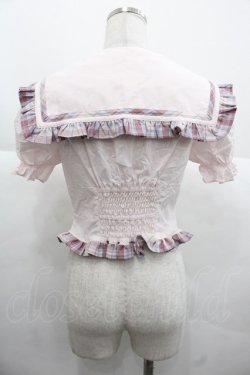 画像2: Ank Rouge / チェックフリルセーラー襟半袖ブラウス  ピンク I-25-11-24-005-CA-BL-SA-ZI