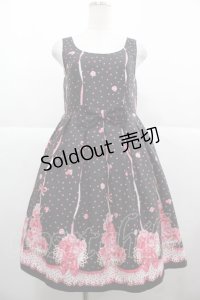 Emily Temple cute / ROSEブーケノースリーブワンピース  黒Ｘピンク I-25-11-24-058-ET-OP-SA-ZI