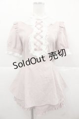 Secret Honey / 編み上げストライプ半袖ブラウス&ショートパンツセットアップ  ピンクＸ白 I-25-11-24-073-CA-OP-SA-ZI