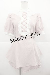 Secret Honey / 編み上げストライプ半袖ブラウス&ショートパンツセットアップ  ピンクＸ白 I-25-11-24-073-CA-OP-SA-ZI