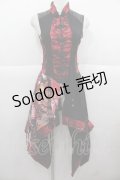 Qutie Frash / チャイナボタン龍プリントチュニック  赤Ｘ黒 I-25-11-24-076-QU-TO-SA-ZI