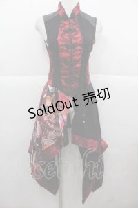 Qutie Frash / チャイナボタン龍プリントチュニック  赤Ｘ黒 I-25-11-24-076-QU-TO-SA-ZI