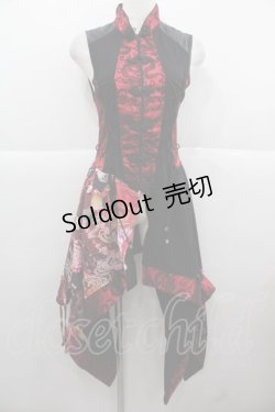 画像1: Qutie Frash / チャイナボタン龍プリントチュニック  赤Ｘ黒 I-25-11-24-076-QU-TO-SA-ZI