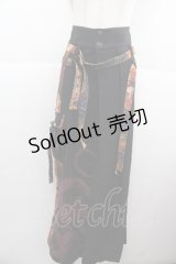 Qutie Frash / 和柄切替ワイドパンツ  黒ＸオレンジＸ紺 I-25-11-24-092-QU-PA-SA-ZI