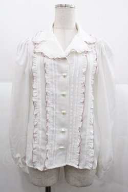 画像1: Ank Rouge / ハートボタンフリルピンタックブラウス  白Ｘピンク I-25-11-24-003-CA-BL-SA-ZI