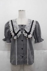 Rojita / パール釦セーラーカラーブラウス  黒チェック I-25-11-27-005-LO-BL-SA-ZI