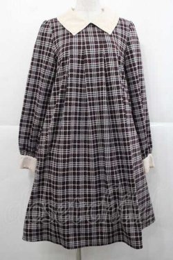 画像1: axes femme POETIQUE / 襟付きチェックワンピース M ボルドー I-25-11-27-039-AX-OP-SA-ZI