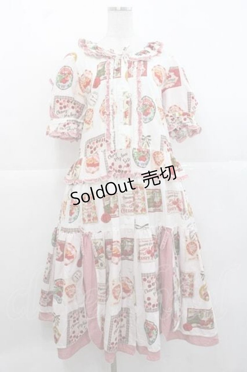 画像1: PINK HOUSE / チェリープリントパッチワーク風ワンピース  白Ｘ赤 I-25-11-27-046-LO-OP-SA-ZI (1)