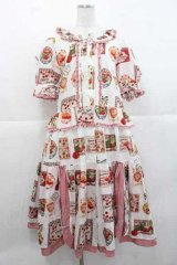 PINK HOUSE / チェリープリントパッチワーク風ワンピース  白Ｘ赤 I-25-11-27-046-LO-OP-SA-ZI