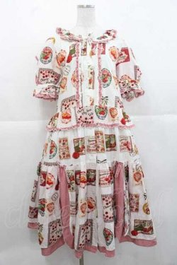 画像1: PINK HOUSE / チェリープリントパッチワーク風ワンピース  白Ｘ赤 I-25-11-27-046-LO-OP-SA-ZI