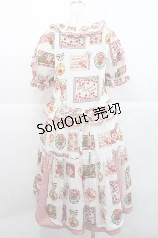 画像2: PINK HOUSE / チェリープリントパッチワーク風ワンピース  白Ｘ赤 I-25-11-27-046-LO-OP-SA-ZI (2)