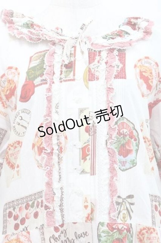 画像3: PINK HOUSE / チェリープリントパッチワーク風ワンピース  白Ｘ赤 I-25-11-27-046-LO-OP-SA-ZI (3)