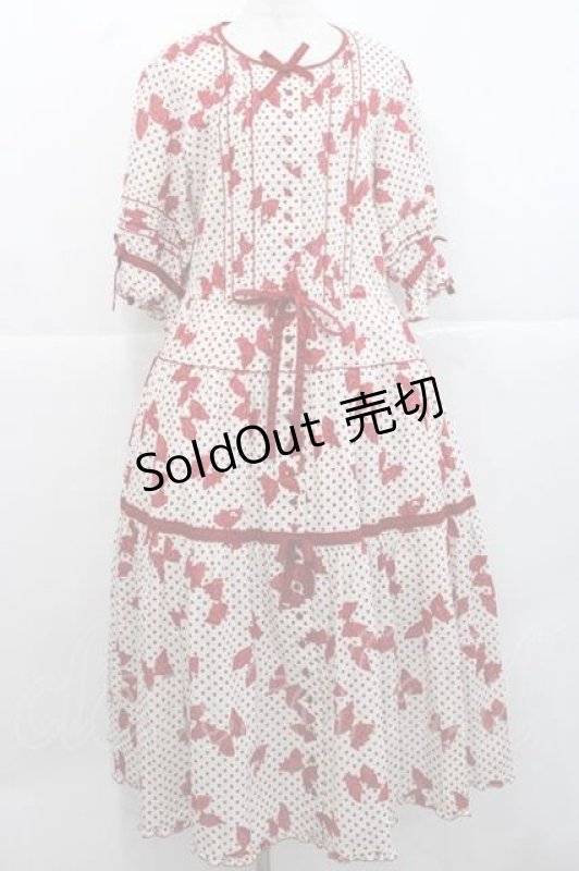 画像1: PINK HOUSE / 水玉りぼんプリントワンピース  アイボリー×赤 I-25-11-27-047-LO-OP-SA-ZI (1)