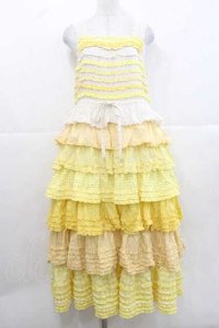 PINK HOUSE / 配色フリル使いキャミソールワンピース  イエロー I-25-11-27-050-LO-CO-SA-ZI