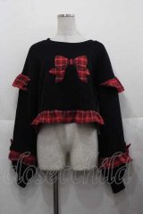 Chalmiere / リボンワッペンショート丈プル  黒Ｘ赤チェック I-25-11-27-010-LO-TO-SA-ZI