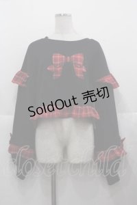 Chalmiere / リボンワッペンショート丈プル  黒Ｘ赤チェック I-25-11-27-010-LO-TO-SA-ZI