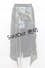 Qutie Frash / 和柄プリーツスカート  黒Ｘ緑 I-25-11-27-061-QU-SK-SA-ZI