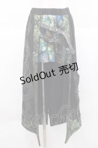 Qutie Frash / 和柄プリーツスカート  黒Ｘ緑 I-25-11-27-061-QU-SK-SA-ZI