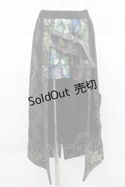 画像1: Qutie Frash / 和柄プリーツスカート  黒Ｘ緑 I-25-11-27-061-QU-SK-SA-ZI