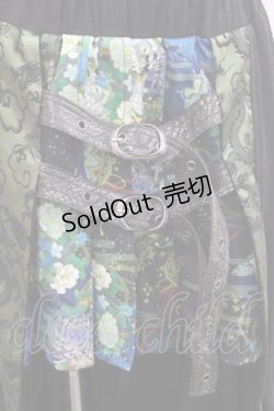 画像4: Qutie Frash / 和柄プリーツスカート  黒Ｘ緑 I-25-11-27-061-QU-SK-SA-ZI