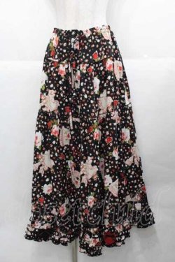 画像1: PINK HOUSE / オーナメントローズプリントスカート  黒 I-25-11-27-068-LO-SK-SA-ZI