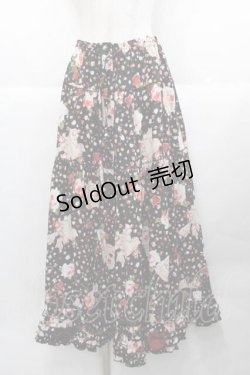 画像1: PINK HOUSE / オーナメントローズプリントスカート  黒 I-25-11-27-068-LO-SK-SA-ZI