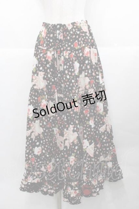 画像1: PINK HOUSE / オーナメントローズプリントスカート  黒 I-25-11-27-068-LO-SK-SA-ZI (1)