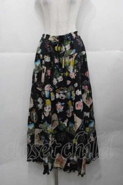 画像1: PINK HOUSE / ブーケモチーフプリントスカート  黒 I-25-11-27-069-LO-SK-SA-ZI