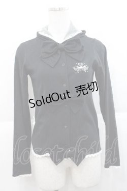 画像1: metamorphose / チュールフードスワン刺繍カーディガン  黒Ｘ白 I-25-11-27-014-ME-TO-SA-ZI