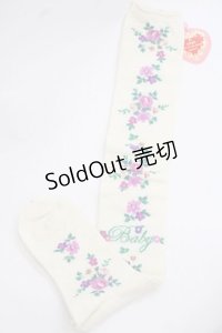 BABY,THE STARS SHINE BRIGHT / Garden Flower柄オーバーニーソックス  アイボリー I-25-11-27-115-BA-ZA-SA-ZI
