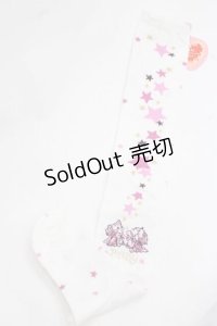 BABY,THE STARS SHINE BRIGHT / 星屑Fantasia 双子の星ネコちゃんのホロスコープ 柄オーバーニーソックス  白 I-25-11-27-120-BA-ZA-SA-ZI