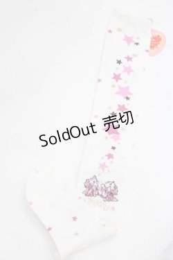 画像1: BABY,THE STARS SHINE BRIGHT / 星屑Fantasia 双子の星ネコちゃんのホロスコープ 柄オーバーニーソックス  白 I-25-11-27-120-BA-ZA-SA-ZI