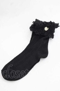 m petit by misako / プチバラ付きクルーソックス  黒 I-25-11-27-121-LO-ZA-SA-ZI