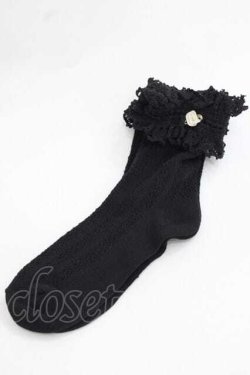 画像1: m petit by misako / プチバラ付きクルーソックス  黒 I-25-11-27-121-LO-ZA-SA-ZI