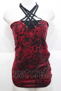 画像1: SEX POT ReVeNGe / レオパード柄クロスベアトップス  赤ｘ黒 I-25-11-27-016-SP-TO-SA-ZI