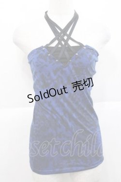 画像1: SEX POT ReVeNGe / レオパード柄クロスベアトップス  青Ｘ黒 I-25-11-27-017-SP-TO-SA-ZI