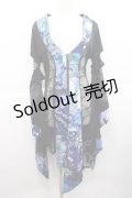 Qutie Frash / メッシュ切り替え着物袖カーディガン  黒Ｘ青 I-25-11-27-019-QU-BL-SA-ZI