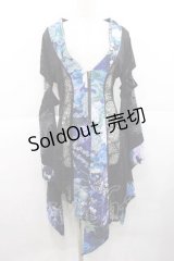 Qutie Frash / メッシュ切り替え着物袖カーディガン  黒Ｘ青 I-25-11-27-019-QU-BL-SA-ZI
