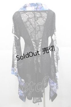 画像2: Qutie Frash / メッシュ切り替え着物袖カーディガン  黒Ｘ青 I-25-11-27-019-QU-BL-SA-ZI