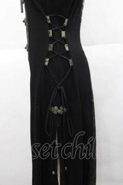 画像4: Qutie Frash / サイド編上チャイナ風ロングベスト  黒Ｘ緑 I-25-11-27-020-QU-TO-SA-ZI