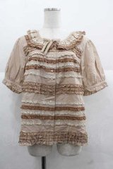 PINK HOUSE / 配色フリル使いブラウス  ブラウン I-25-12-02-001-LO-BL-SA-ZI