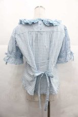 画像2: PINK HOUSE / ギンガムチェックパッチワークフリルブラウス  サックス I-25-12-02-005-LO-BL-SA-ZT210 (2)