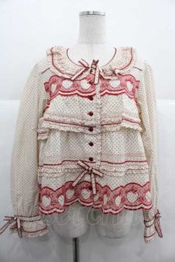 画像1: PINK HOUSE / いちごステッチレース使い水玉プリントブラウス  アイボリーＸ赤 I-25-12-02-006-LO-BL-SA-ZI