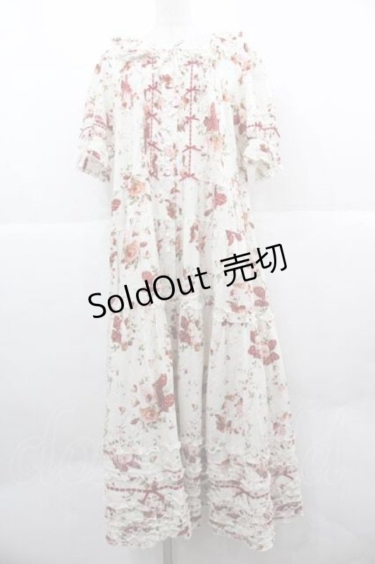 画像1: PINK HOUSE / リボンブーケプリントワンピース  白Ｘ赤 I-25-12-02-065-LO-OP-SA-ZI (1)