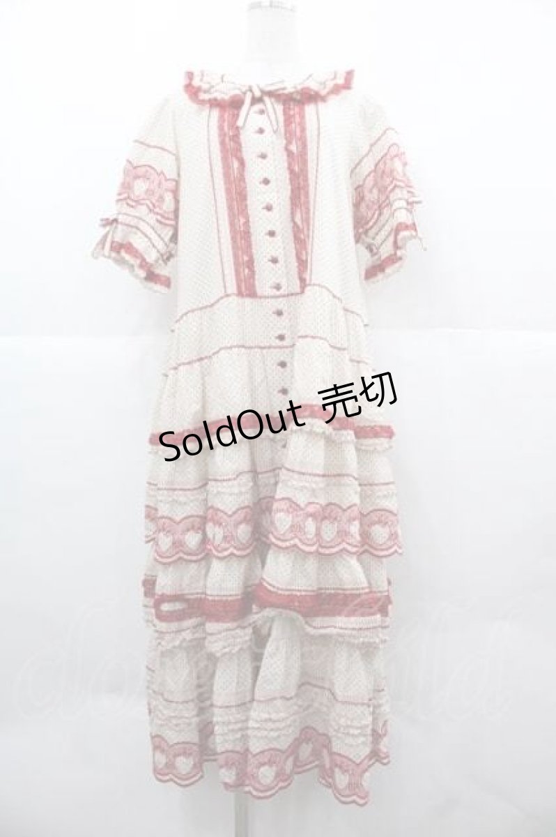 画像1: PINK HOUSE / いちごステッチレース使い水玉プリントワンピース  生成りＸ赤 I-25-12-02-066-LO-OP-SA-ZI (1)
