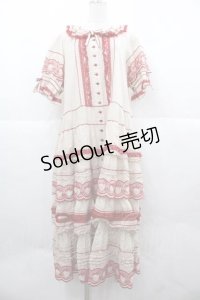 PINK HOUSE / いちごステッチレース使い水玉プリントワンピース  生成りＸ赤 I-25-12-02-066-LO-OP-SA-ZI